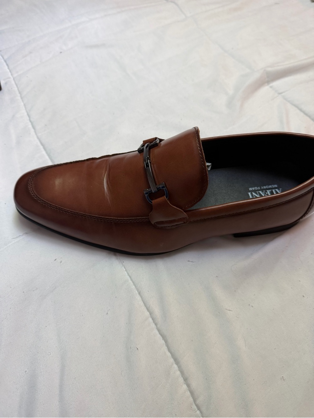 Alfani Men’s Brown Leather Bit Loafers with Silver Hardware